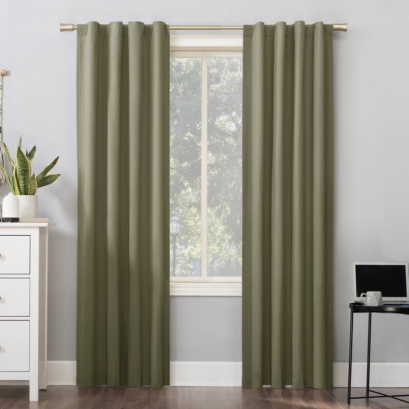 Sun Zero Cyrus Thermal Total Blackout Back Tab Curtain Panel, Single Panel - 40" x 96" - Olive Green