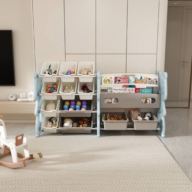 Kids Toy Storage Organizer, Toy Organizer with 2 Tier Bookshelf