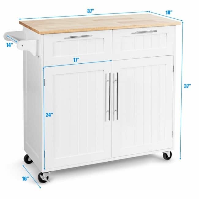 Heavy Duty Rolling Kitchen Cart - 37" x 18" x 37" (L x W x H)