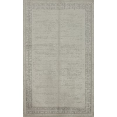Machine Made Oriental Polyester Carpet Geometric Beige & Ivories Distressed Area Rug - 7' 5'' X 5' 2''