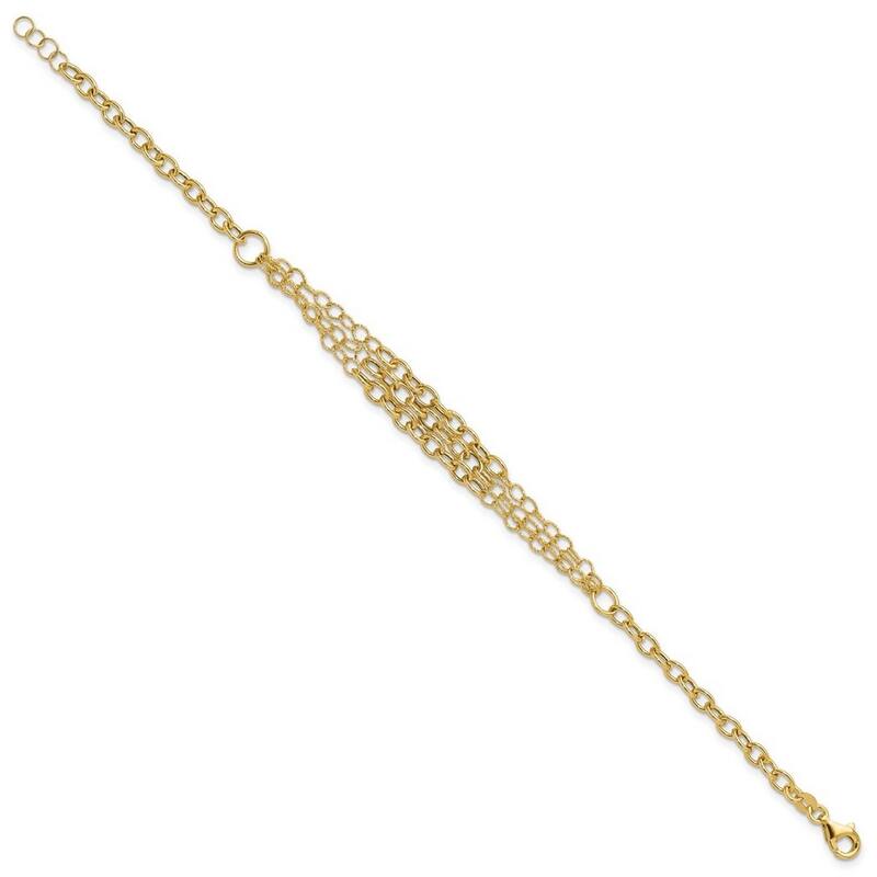 Curata 14k Yellow Gold 7.5" 3mm Textured 3 Layer Fancy Bracelet