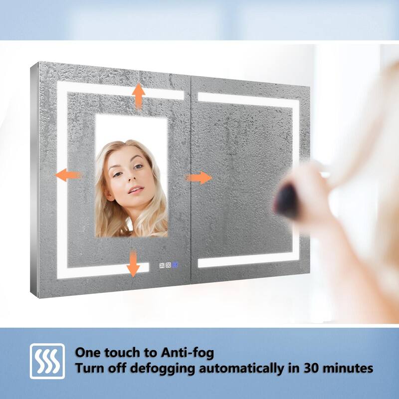 ExBrite 36" x 30" LED Lighted Bathroom Medicine Cabinet with Mirror,Recessed or Surface Mount,Defog
