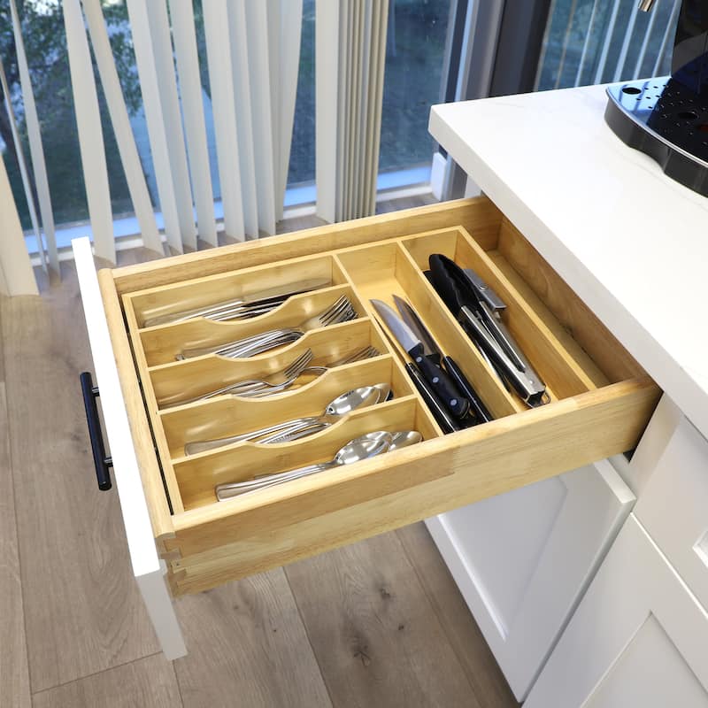 Space-Saving Bamboo 7 Section Kitchen and Office Drawer Organizer