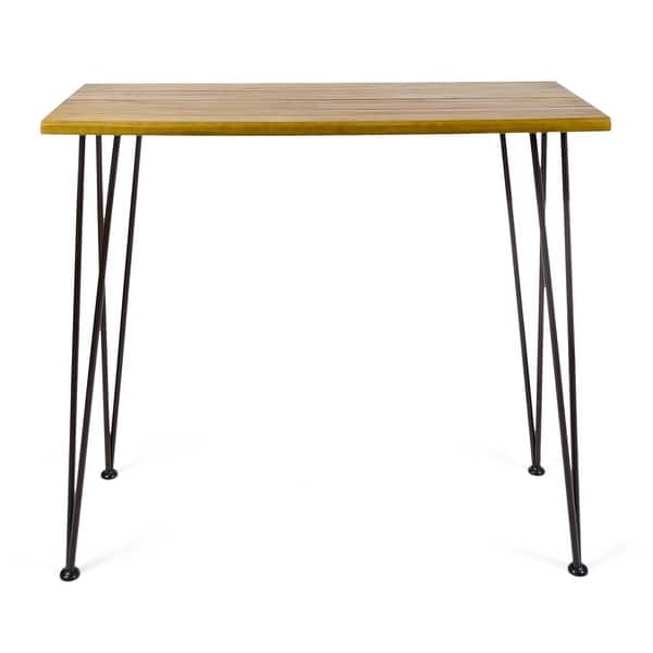 slide 11 of 11, Denali Outdoor Industrial Rectangle Bar Table by Christopher Knight Home - 47.25"L x 18.25"W x 36.00"H Teak Finish + Rustic Metal