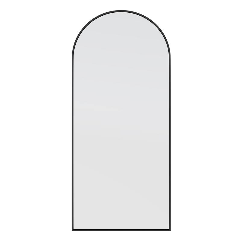 Glass Warehouse Large Arch Shape Stainless Steel Framed Mirror - 67" x 30" - Black