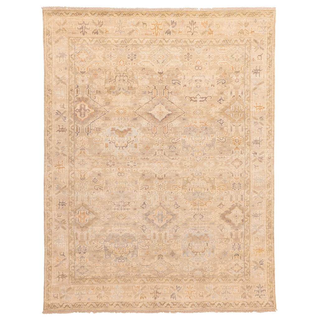 ECARPETGALLERY Hand-knotted Kavya Oushak Light Khaki Wool Rug - 7'10 x 9'10