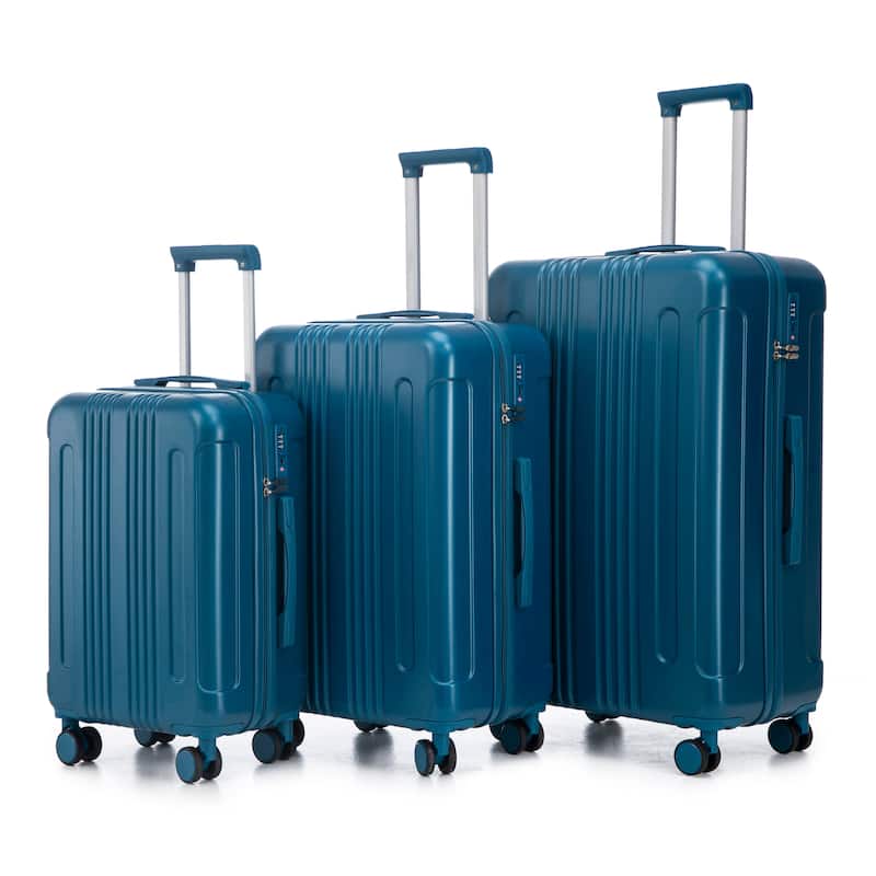 3PCS ABS Carry on Suitcase with TSA Combination Lock - Dark Blue