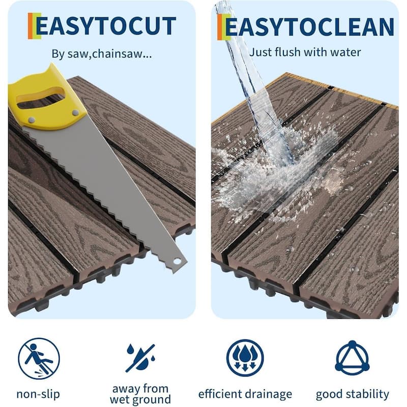 27-Pack 12"X12" Waterproof Interlocking Patio Flooring Composite Deck Tiles for Indoor & Outdoor Use