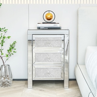 Bedside Tables Mirrored Night Drawer Crystal Diamond Bedroom