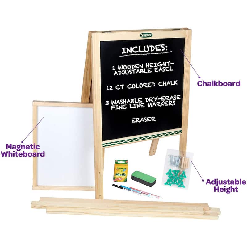 Crayola Kids Mini Dual Sided Wooden Art Easel w/ Chalkboard & Dry Erase Supplies - 10