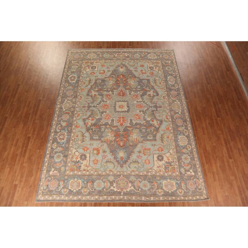 Vegetable Dye Oushak Turkish Large Area Rug Handmade Grey Wool Carpet - 10'2"x 13'9"