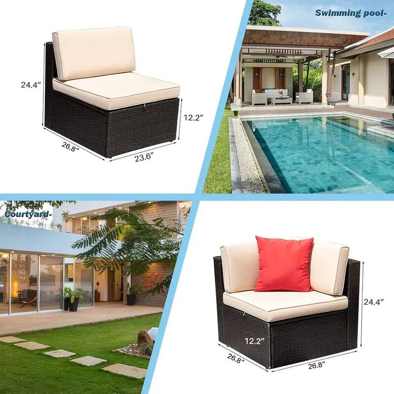 Homall 2 Pieces Patio Furniture Set PE Rattan Sofa Chair Set, Beige