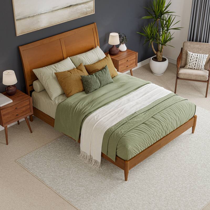 Valencia Solid Wood Low Profile Sleigh Platform Bed