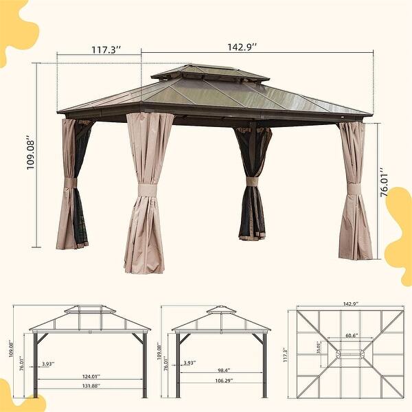10x12 ft Hardtop Gazebo with Ventilated Roof and Frame Bed Bath