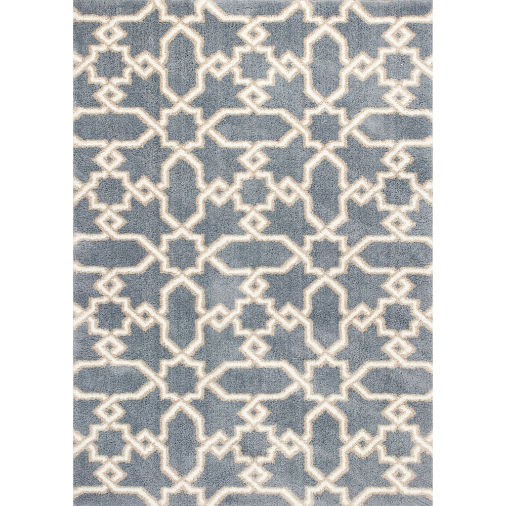 Domani Lucille Slate Blue Geometric Hand-woven Microfiber Area Rug