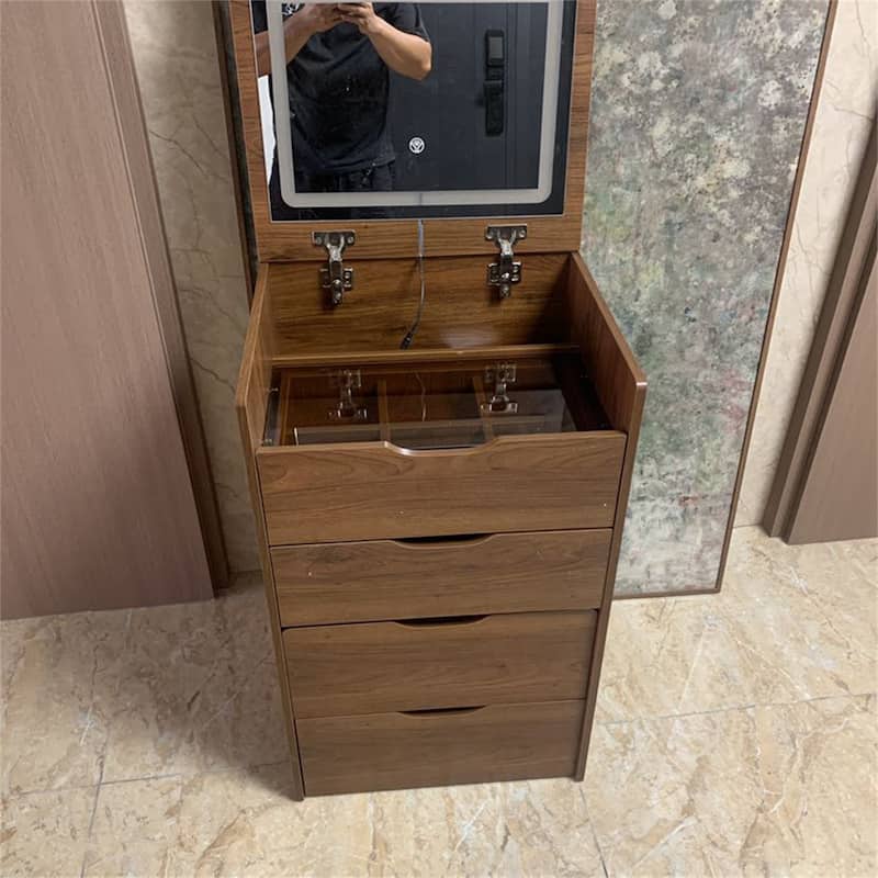 3 In 1 Vanity Desk with Mirror,Visible Glass Desktop,Drawers and Stool