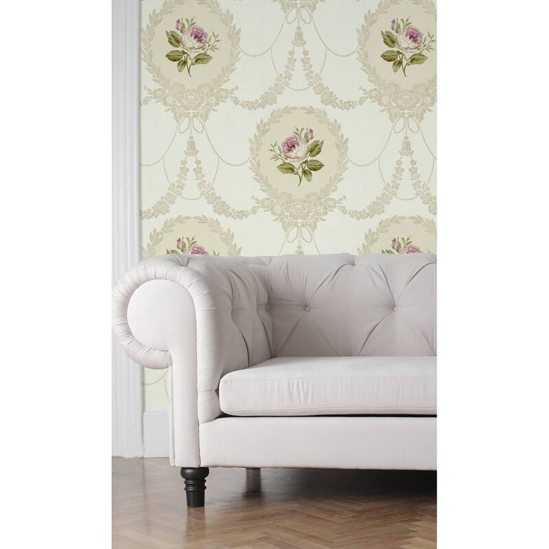 Seabrook Designs Helena Framed Damask Unpasted Wallpaper