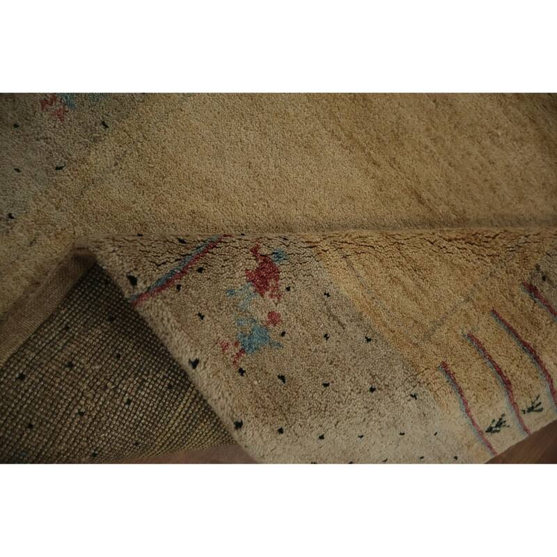 Hand Knotted Oriental 100% Wool Carpet Modern Bordered Yellow & Gold Gabbeh Area Rug - 6' 0'' X 3' 11''