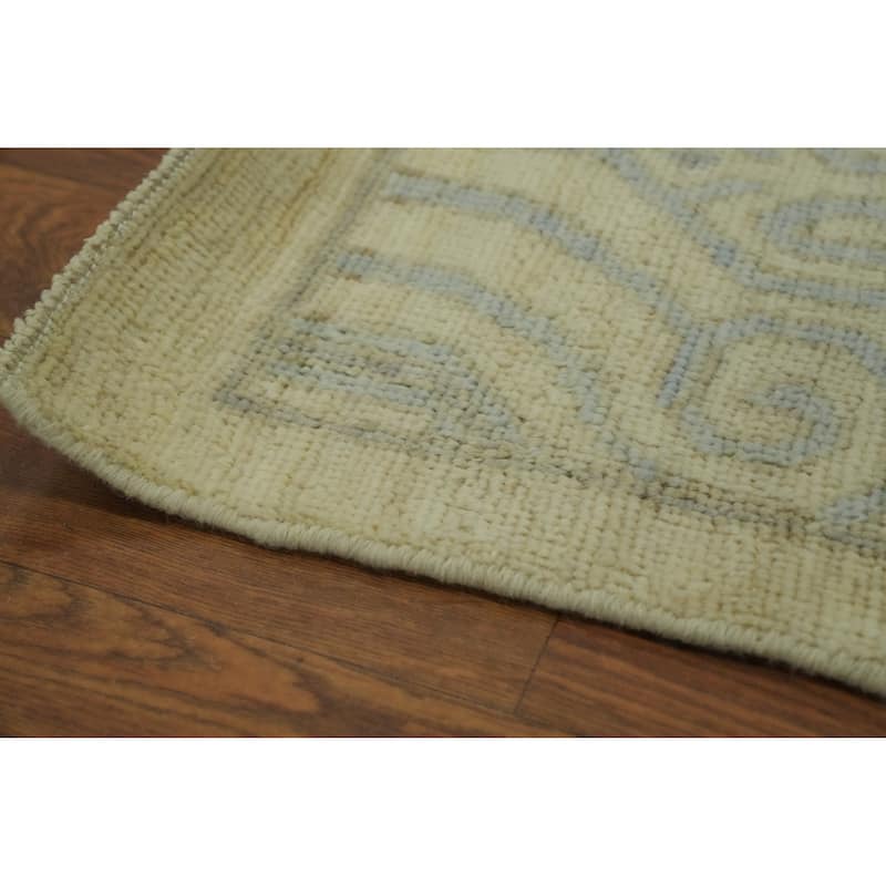 Handmade Wool Oushak Vegetable Dye Area Rug, Floral Geometric carpet - 11' 7'' X 9' 2''