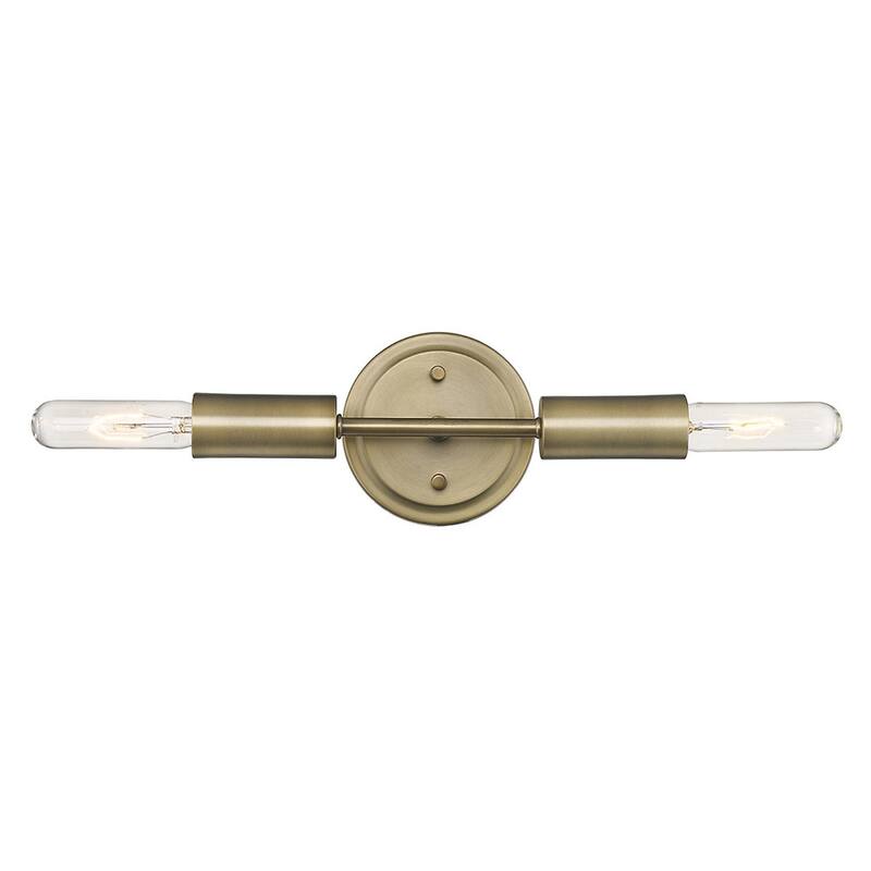 Modern Dull Gold 2-Light Wall Sconce with Exposed Bulbs and Hardwired Steel Fixture E26 Base - 5" H x 12" W x 3.75" D