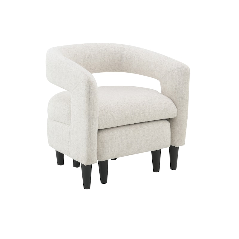 Modern Beige Accent Barrel Chair with Ottoman