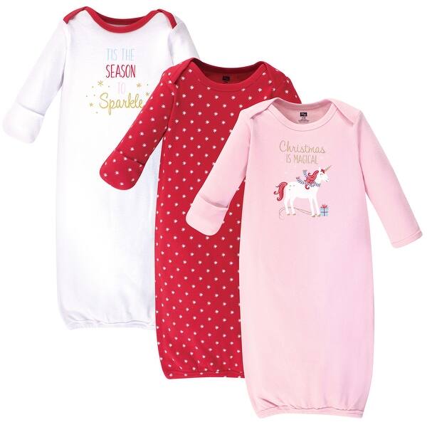 slide 1 of 1, Hudson Baby Infant Girl Cotton Long-Sleeve Gowns 3pk, Magical Christmas, 0-6 Months - Magical Christmas 0-6 Months - Magical Christmas
