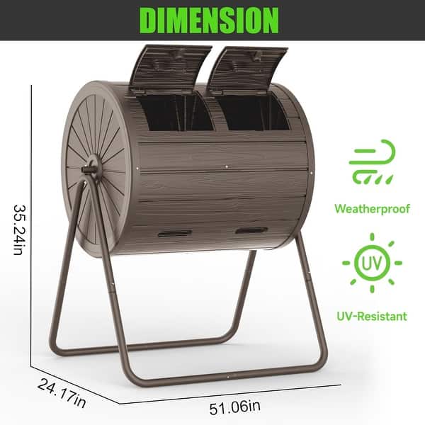 dimension image slide 0 of 2, Outdoor Dual Chamber Tumbler Compost Bin 360° Dual Chamber Rotary Composter, 37.5 Gallon