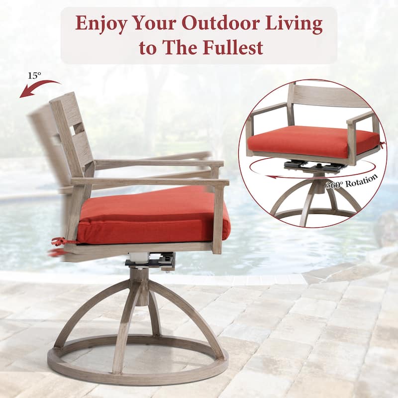 Outdoor Patio Swivel Aluminum Dining Chairs with Sunbrella Fabric Cushion