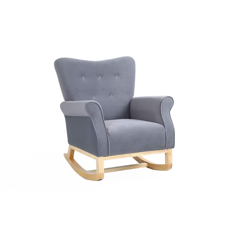 Nursery Rocking Chair with High Back, Modern Baby Room Rocker with Padded Seat, Comfortable Fabric Armchair