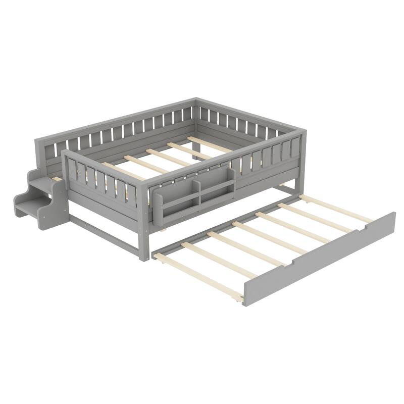 Full with Built-in Bookshelves and Small Staircase, High-Quality Safety Rails, and Trundle