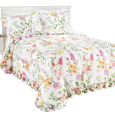 Lucy Colorful Floral Plisse Ruffled Edge Bedspread