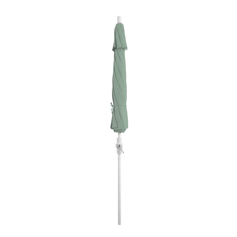 California Umbrella 9' Rd Patio Umbrella White Aluminum Frame Fiberglass Ribs Crank Lift Collar Tilt, Pacifica Pacific Blue