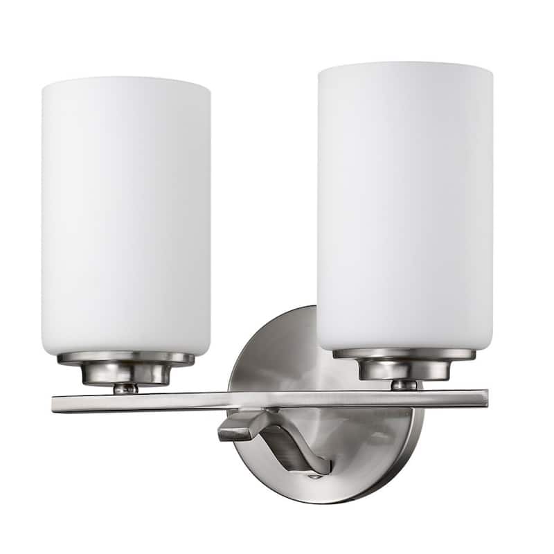 Modern Wall Mounted Vanity Light with Opal Etched Glass Shades and 2-Light Hardwired Fixture for Dry Locations - Silver