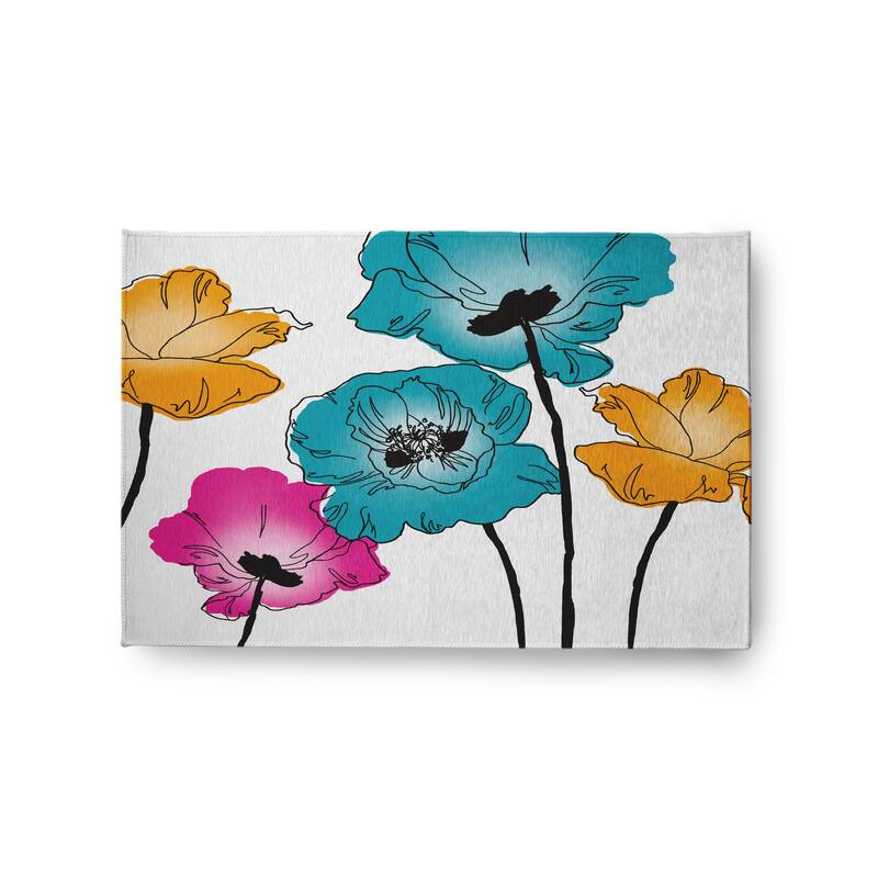 Popping Poppies Spring Chenille Rug - Blue - 2' x 3'