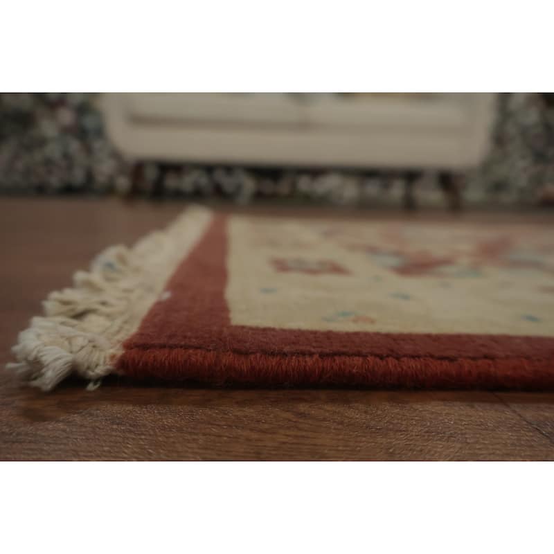 Hand Knotted Oriental 100% Wool Carpet Traditional All-Over Oranges & Rust Ziegler Area Rug - 3' 8'' X 2' 0''