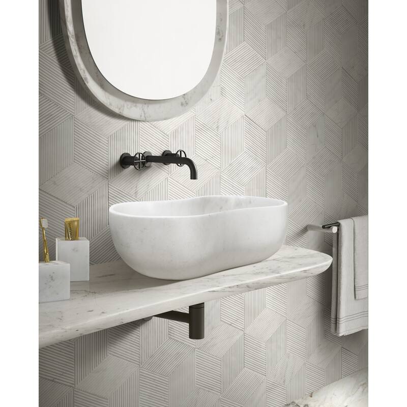 Roomfitters Marble Bathroom Vessel Sink, Natural Stone Countertop Wash Basin, Polished Oval Vanity Sink