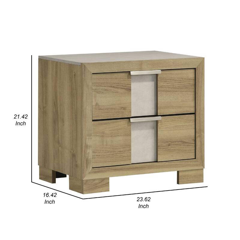 Amey Nightstand with 2 Drawers, White Trim and Driftwood Brown Finish