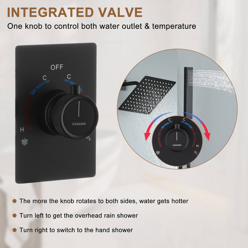 CASAINC Integrated 10 Inch Wall Mouted Shower Head 2 Function with Pressure Balancing Valve CUPC Certified