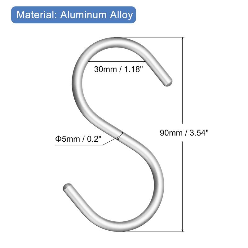 S Hooks, 10Pcs Aluminum Alloy S-Shaped Hook for Hanging Clothes - Silver - 3.5"