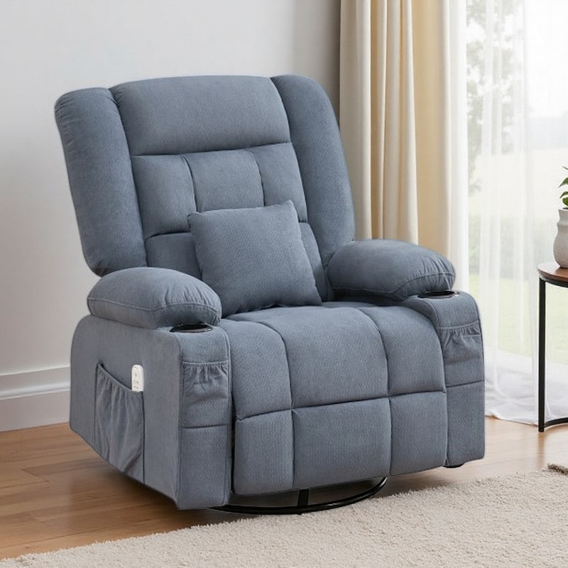 3D Kneading Massage Recliner Chair with Heat, Rocking & 360° Swivel, Adjustable Backrest, USB Charging & Cup Holders