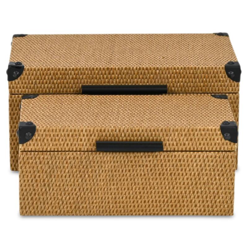 Weave Style Wicker Rectangular Nesting Boxes - 12.25" - Brown - Set of 2