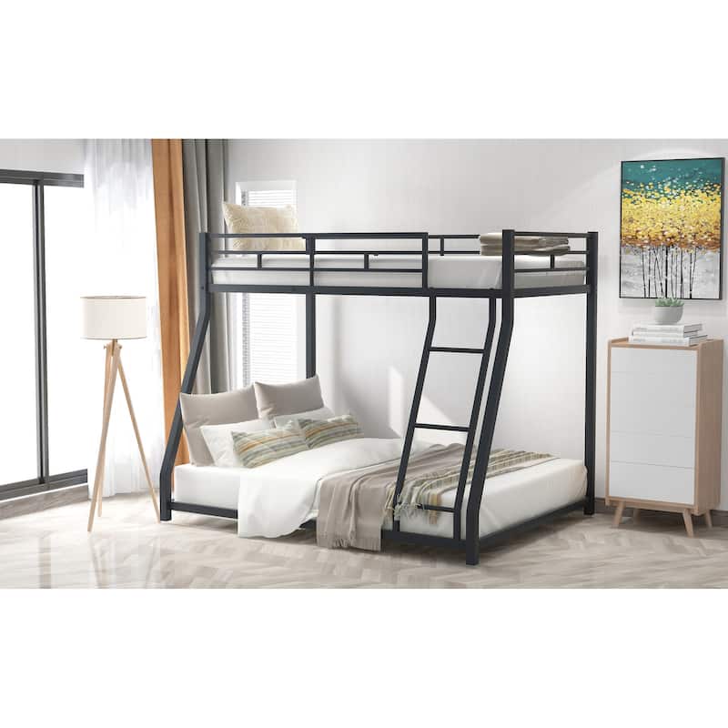 Twin Over Full Low Floor Bunk Bed, Heavy Duty Metal Bunk Bed Frame with