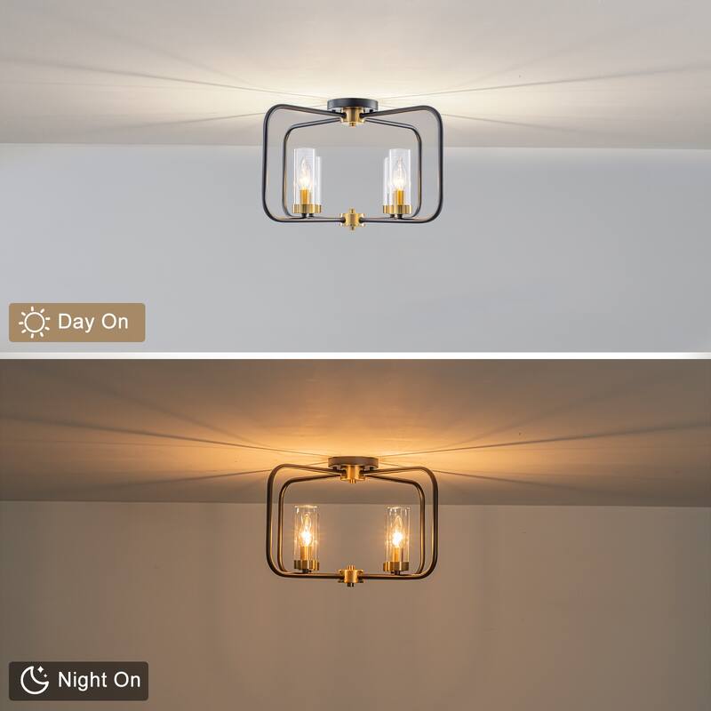 4 Light Industrial Black Metal Flush Mount Ceiling Light with Glass Tube Shade - Dia.20.28-in