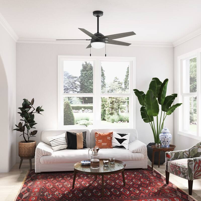 Hunter 44" Matte Black Ceiling Fan with LED Light Kit and Pull Chain