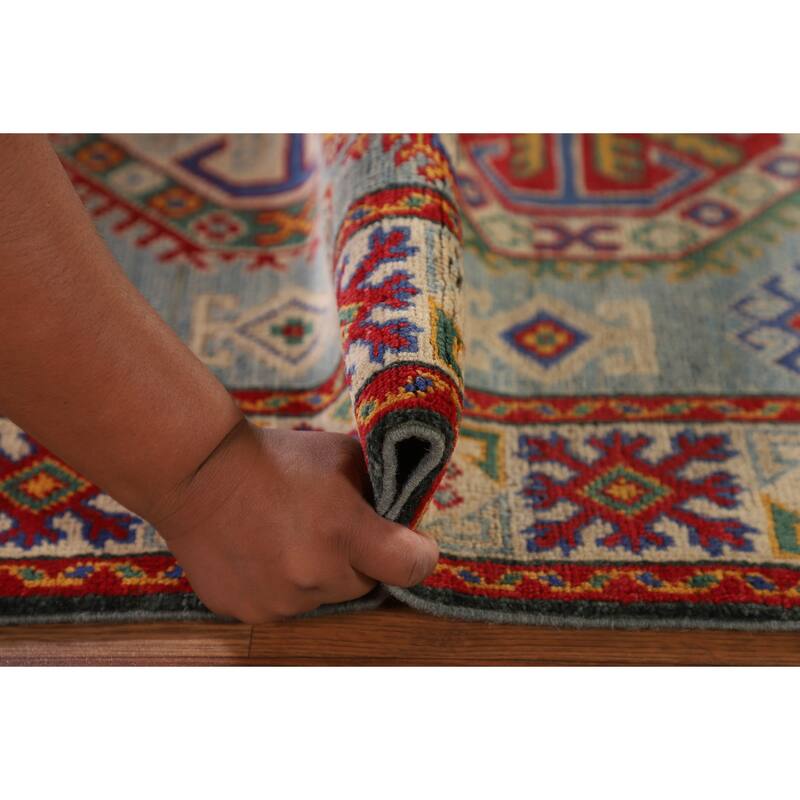 Geometric Kazak Accent Rug Handmade Wool Carpet - 3'6"x 4'11"