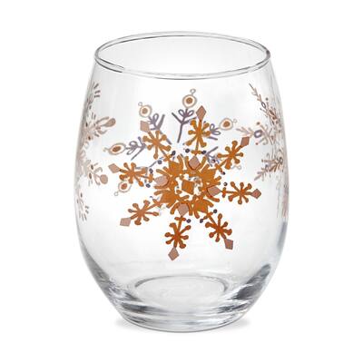 18 oz. Adobe Sugar Gold Snowflake Glass Stemless Wine Drinkware Dishwasher Safe