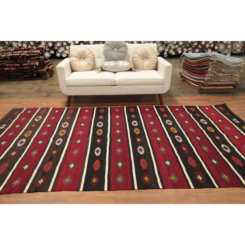 Hand Woven Oriental 100% Wool Carpet Southwestern Tribal Red Kilim Area Rug - 10' 5'' X 6' 0''