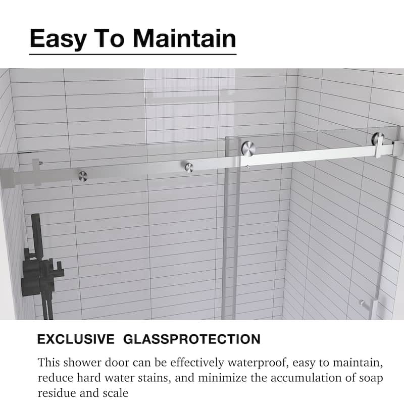 60 in. W x 76 in. H Frameless Single Sliding Shower Doors with Clear Tempered Glass - 60" x 76" in.