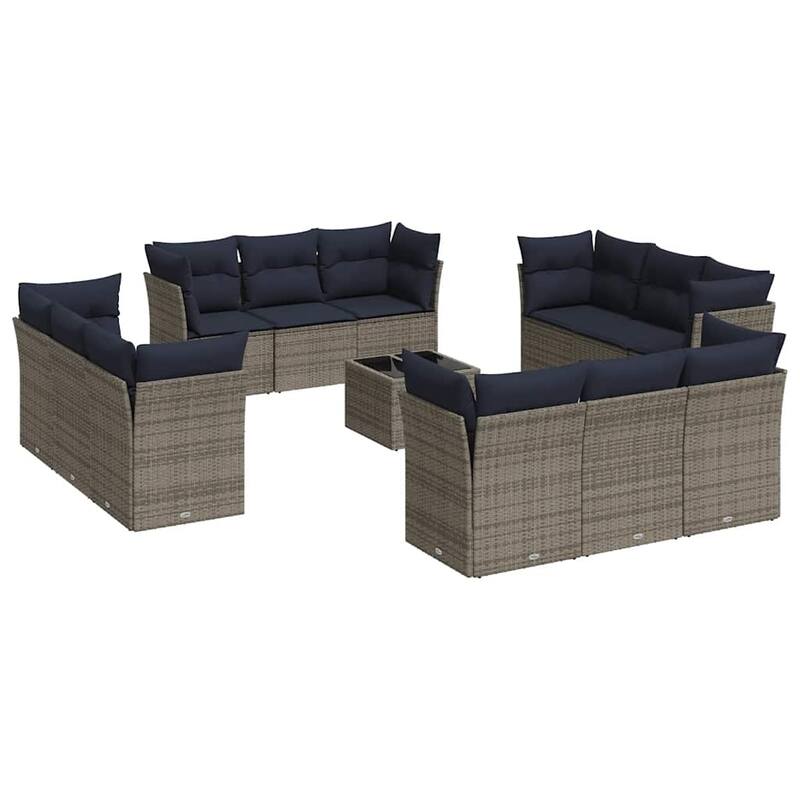 vidaXL 12 Piece Patio Sofa Set with Cushions Black/Brown/Gray Poly Rattan - 24.4 x 24.4 x 27.2