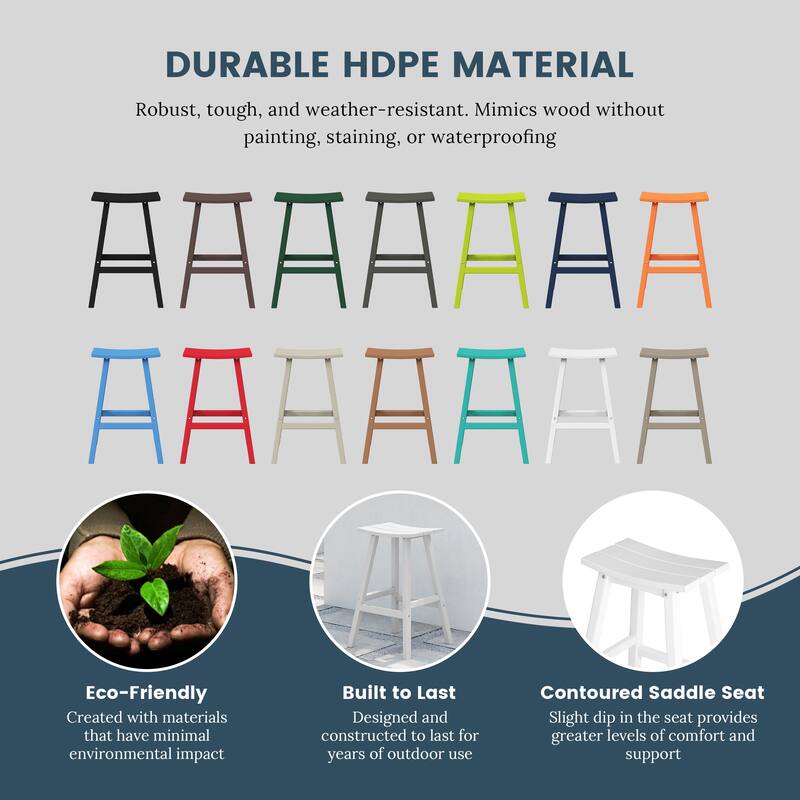 Laguna Hdpe All Weather Outdoor Patio 29" Saddle Seat Bar Stool (Set Of 3)